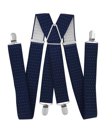 axy Men's suspenders wide 3.5 cm with 4 strong clips X-shape HT352 (black blue white dots)