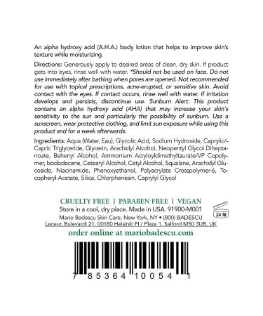 Mario Badescu AHA Body Lotion 6 oz. - Smoothing Body Moisturizer - Buy Online on SooperMarket.com