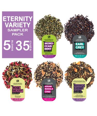 Eternity Loose Leaf Tea Sampler - 5 Loose Tea Leaves Collection 35 Cups 100% Natural Ingredients White Oolong Green Black Chai Tea Brew Hot Or Iced Loose Tea Sampler 65 G