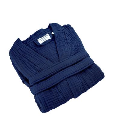 FOR SUSTAINABLE LIFE Muslin Unisex Bathrobe Turkish 100% Cotton Soft Absorbent Natural Garment Wash S-M Navy Blue