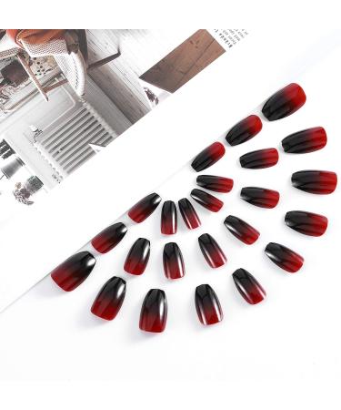 Brishow Coffin False Nails Halloween Decoration Black Red Press On Nails - 24pcs for Women and Girls - Buy Online on SooperMarket.com