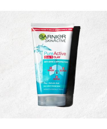 Garnier Pure Active 3in1 Clay Mask-Wash-Scrub 150ml With Clay Eucalyptus & Salicylic Acid Face Cleanser For Oily Skin Packaging May Vary (Pack of 2) 1.2 l (Pack of 2) 3in1 Clay Mask Scrub - Buy Online on SooperMarket.com