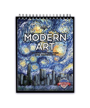 ColorIt Modern Art Adult Coloring Book for Stress Relief, 50 Drawings Inspired by Famous Paintings, Smooth and Thick Paper, Spiral Binding, USA Printed, Lay Flat Hardback Book Cover, Ink Blotter Paper
