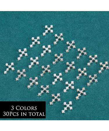 30Pcs Silver Pearl Cross Nail Charms - Antique Style Rhinestones for Women's DIY Nail Art - Buy Online on SooperMarket.com