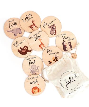 Wood Milestone Cards for Babies 30 Colorful Animal-Printed Wooden Slices | Perfect Gift for Birth & Baby Showers - Buy Online on SooperMarket.com