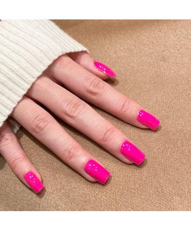 Buy Novo Ovo Neon Pink Holographic Press On Nails - Medium Angular Artificial Fingernails for Easy Application | International Shipping Available - Buy Online on SooperMarket.com