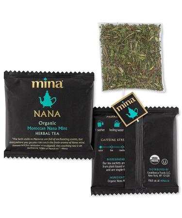 Mina Organic Moroccan Nana Mint Herbal Tea - Caffeine Free, Soothing Herbal Tea | 15 Biodegradable Sachets - Buy Online on SooperMarket.com