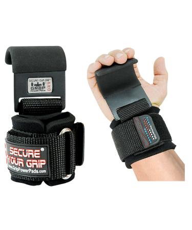 Weight Lifting Hooks Heavy Duty Lifting Wrist Straps Pull Ups Deadlift Straps Power Lifting Grips Padded Workout Straps for Weightlifting Gym Gloves for Men & Women Premium Workout Equipment Flat Black 2 Hooks MEN-Wrist Size Large