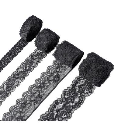 4 Rolls Vintage Floral Lace Ribbon 24 Yards - Wide Black Tulle Trim for DIY Crafts & Sewing - Buy Online on SooperMarket.com