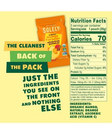 SOLELY Organic Mango Orange Fruit Gummies 3.5 oz | Vegan & Natural | Pack of 5 - Buy Online on SooperMarket.com