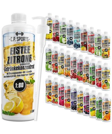 C.P.Sports beverage syrup for mineral drink i syrup sugar-free for vital drink iced citron with vitamins i beverage concentrate for mixing with water for sports drink i 1 liter + pump dispenser stee lemon 1 l (1 Pack)
