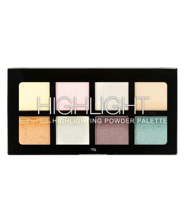 BYS Highlight Palette 8 Shades - Highlighting Powder Palette Strobe Palette Glam Glow Shimmer Illuminate Makeup enhance skin complexion intensify glow face eyes body makeup palette
