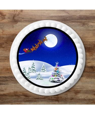 PRECUT 7" Christmas Cake Topper Christmas Snow Scene Edible Christmas Cake Decorations Santa Cake Toppers Xmas Cake Decoration Round Christmas Cake