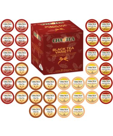 Cha4TEA 36-Count Assorted Black Tea Sampler for Keurig K-Cup Brewers (Black Tea, English Breakfast, Chai Black Tea, Earl Grey)