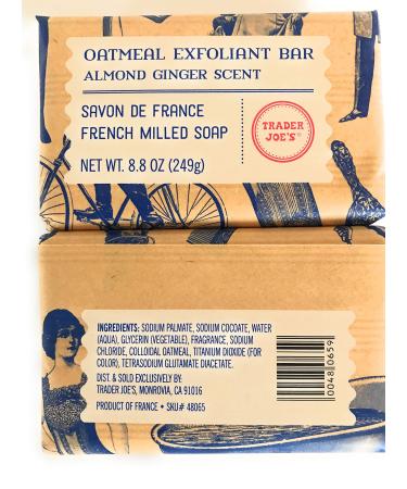 Trader Joe's Ginger Almond Oatmeal Exfoliant Soap (Pack of 2 Bars) - A Luxurious French Recipe