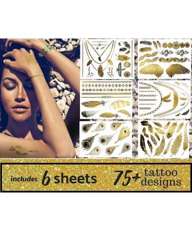 Terra Tattoos Metallic Temporary Tats - 75+ Egyptian Designs, Waterproof & Long Lasting - Ideal for Beach, Festivals & More! - Buy Online on SooperMarket.com