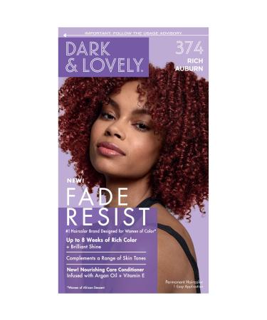 SoftSheen-Carson Dark and Lovely Fade Resist Rich Conditioning Hair Color Permanent Hair Color Up To 100 percent Gray Coverage Brilliant Shine with Argan Oil and Vitamin E Rich Auburn Rich Auburn 374 1 Count (Pack of...