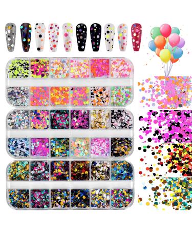 36 Color Nail Sequins Kalolary Nail Art Flake Nail Glitter Paillette Mixed Round Thin Shining 3D Nail Art Stickers for Valentine's Day Nail Decoration DIY Makeup Resin Mold DIY