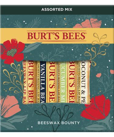 Burt s Bees Holiday Gift 4 Lip Balm Stocking Stuffer Products Beeswax Bounty Assorted Set - Original Beeswax Vanilla Bean Cucumber Mint & Coconut Pear (Old Verison)
