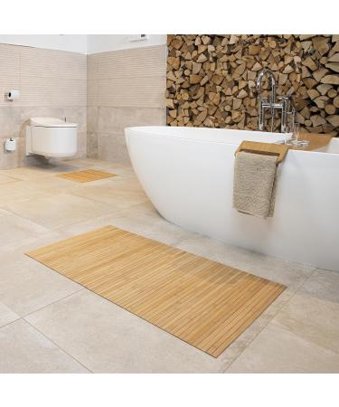 Buy DE-COmmerce Bamboo Bath Mat Set of 3 - Non-Slip Wooden Rug for Bathroom in Nature Color - Buy Online on SooperMarket.com