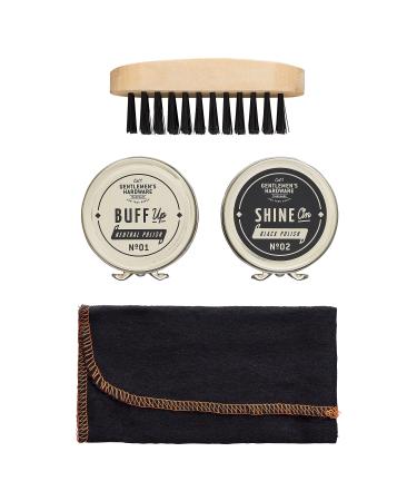 Gentlemen's Hardware Men's Leather Shoe Shine Tin Travel Kit Neutral/Black 1-Brush