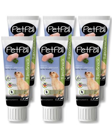 Petp l dogs liver sausage tubosnack - without grain salt sugar - Premium treat from the tube - tasty delicious healthy natural - ideal also for puppies - 6x 75g dogs snack made in germany liver sausage 75 g (6 Pack)