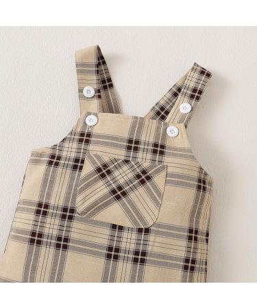 Puseky Baby Boy 3-6 Months Clothes Set | Long Sleeve Romper with Plaid Suspenders Overall Pants | Spring Fall Outfits in White - Buy Online on SooperMarket.com