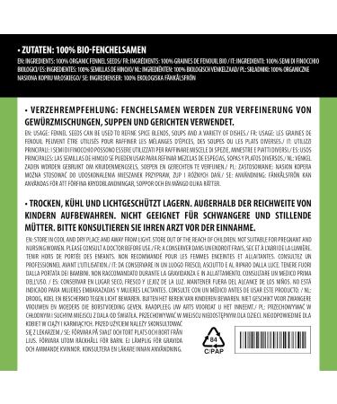 Organic Bio Fennel Seeds Whole 500g - Gluten-Free Lactose-Free Vegan Lab Tested Quality - Buy Online on SooperMarket.com