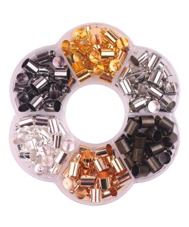 YAKA 1Box/120pcs 6 Color Cord End Caps Bead Barrel Loop Clasp Finding Kit Connectors for Bracelet Necklace Jewelry Leather Tassel DIY Craft (7x11mm)
