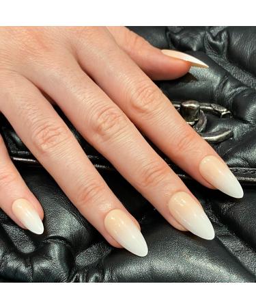 NOVO OVO Ombre Nude Gradient French Tip False Nails Short/Medium Almond White Pink Press On Nails MILK CAP ALMOND Acrylic Stick on Nail Kit with Glue almond milk cap