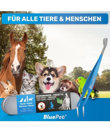 Bluepet 2-in-1 Tick Tweezers for Dogs Cats Horses & Humans - Stainless Steel Tick Remover with Case | Best Alternative to Tick Pliers & Agents - Buy Online on SooperMarket.com