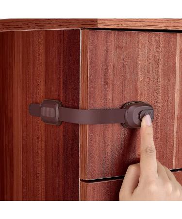 Baby Proofing Cabinet Lock Brown Child Safety Latches Lock with 3M Adhesive, No Drilling Childproofing Safety Strap Locks for Cabinets, Oven, Fridge, Drawers, Dishwasher, Toilet Seat 4 PACK Brown