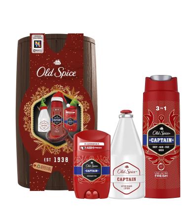 Old SPICE wooden barrel gift set for men with Captain deo Stick 50ml shower gel 250ml & after shave lotion 100ml 133.33 ml (3 Series Pack) Barrel Captain
