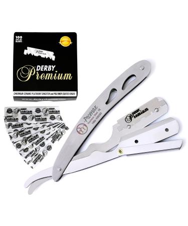 ProMax Professional Straight Edge Razor-Barber Razor with 100 Derby Blades-Close Shaving Men's Manual Shaver Safety Stainless Steel-160-10031