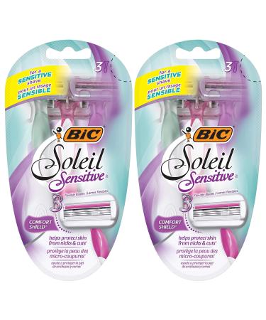 BIC Soleil Sensitive Women's 3-Blade Disposable Razor, 3 Count - Pack of 2 (6 Razors) 3 Count (Pack of 2)