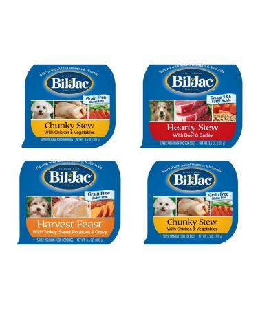 Bil Jac Wet Dog Food Bundle 3.5 oz (Pack of 6) includes 2-Can Hearty Stew with Beef & Barley + 2-Can Chunky Stew with Chicken & Vegetables + 2-Can Harvest Feast with Turkey & Sweet Potatoes in Gravy