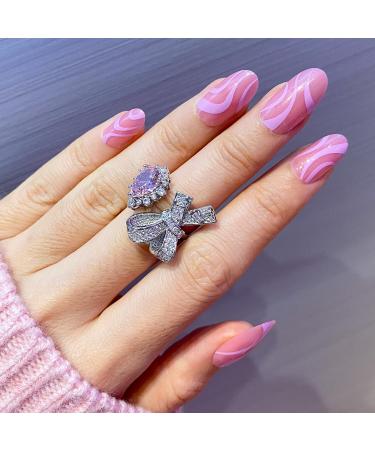 Novo Ovo Neon Pink Glitter Hologram Press-On Nails | Short to Medium Oval Almond Artificial Fingernails for Valentine's Day - Buy Online on SooperMarket.com