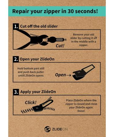ZlideOn Zipper Replacement 3 Pack - Black Large Instant Zipper Slider | International Shipping Available - Buy Online on SooperMarket.com