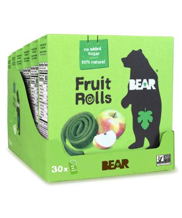 BEAR - Real Fruit Yoyos - Apple - 0.7 Ounce (30 Count) - No added Sugar All Natural non GMO Gluten Free Vegan - Healthy on-the-go snack for kids & adults. (6 boxes with 5 singles in each box)