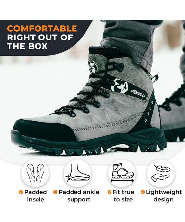 Foxelli Men's Waterproof Suede Hiking Boots - Breathable, Comfortable & Lightweight - Size 9.5 Grey - Buy Online on SooperMarket.com