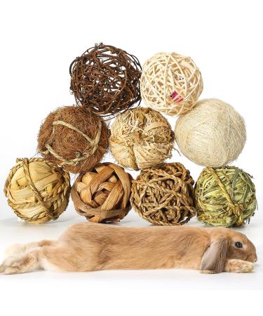 DAMPET Small Animals Play Balls, Chew Grass Balls & Rolling Chew Toys for Bunny, Improve Pets Dental Health for Rabbit, Chinchilla, Guinea Pigs, Hamsters, Gerbils, Rats, Mice 9 pieces