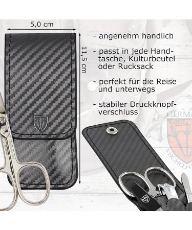 Three Swords Capri Nail Care Set 4 Pcs High-Quality Manicure & Pedicure Kit | Synthetic Leather Carbon | Nail Scissors Clippers Tweezers & Sapphire File - Buy Online on SooperMarket.com