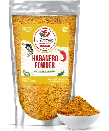 Habanero Chile Powder Ground 4oz - Natural and Premium. No Salt Added. Great For Adding Heat and Flavor to Recipes. By Amazing Chiles and Spices.