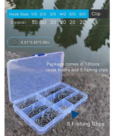 Facikono Circle Hooks 180pcs Octopus Offset Fishing Hooks - Ideal for Saltwater Catfish and Bass Fishing | Includes 5pcs Power Clips - Buy Online on SooperMarket.com