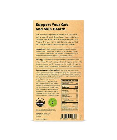 Organic Popped Amaranth 3.5 oz (Pack of 6) - Breakfast Topping - High Fiber, Protein & Minerals - Vegan, Gluten-Free, Non GMO - Buy Online on SooperMarket.com
