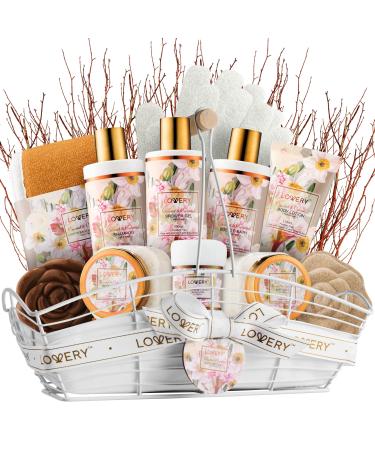 Birthday Spa Gift Baskets for Women Gift Basket for Women Bath and Body Gift Set 13pc Coconut Caramel Self Care Gift Basket Bubble Bath Shampoo Body Scrub Lotion Salts Bath Bomb & More