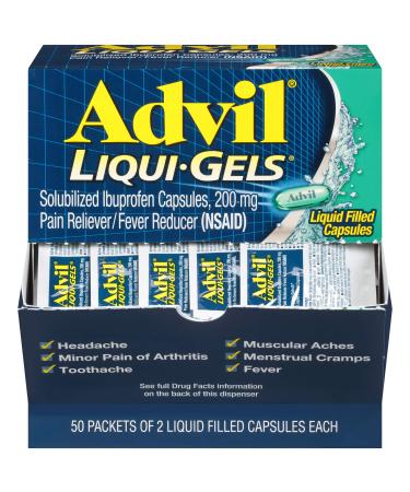 Advil Liqui-Gels Pain Reliever and Fever Reducer Pain Medicine for Adults with Ibuprofen 200mg for Headache Backache Menstrual Pain and Joint Pain Relief - 50x2 Liquid Filled Capsules