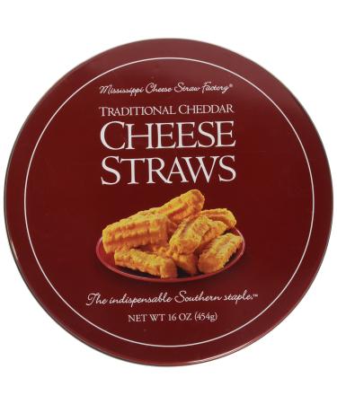 Mississippi Cheese Straw Factory Traditional Cheddar Cheese Straws in Gift Tin, 16oz (454g)