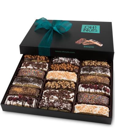 Biscotti Cookies Gift Basket | Gourmet Holiday Chocolate Food | Unique Gift Idea For Him or Her, Birthday, Anniversary, Corporate Tray | Snacks for Men, Women - Oh! Nuts Chocolate Covered Biscotti 18 Piece Assortment