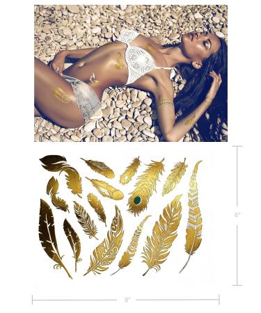 Terra Tattoos Gold Metallic Temporary Tats - 75+ Boho Henna Designs with Feathers, Tribal Elephants - Waterproof, Nontoxic, Long Lasting - Ideal for Beach, Festivals & More! - Buy Online on SooperMarket.com